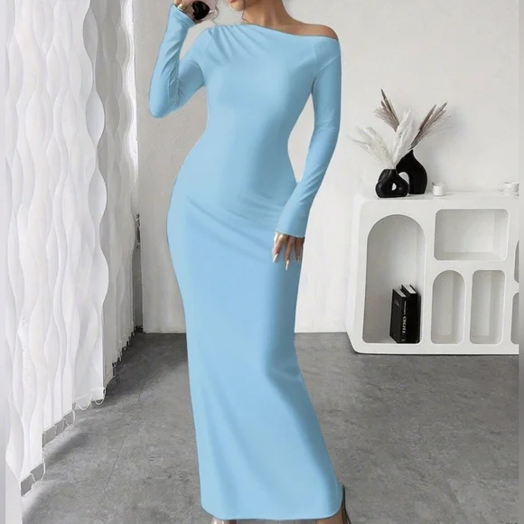 Neriah One-Shoulder Maxi Dress - Sky Blue - Picture 2 of 8
